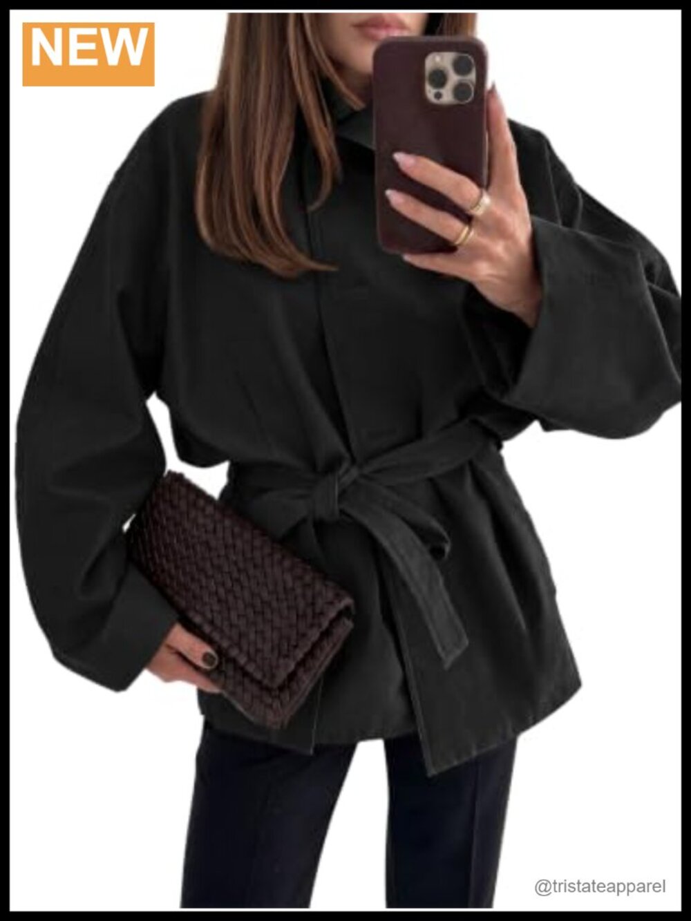 Oversized Trench Coat Stand Collar Belted Jacket